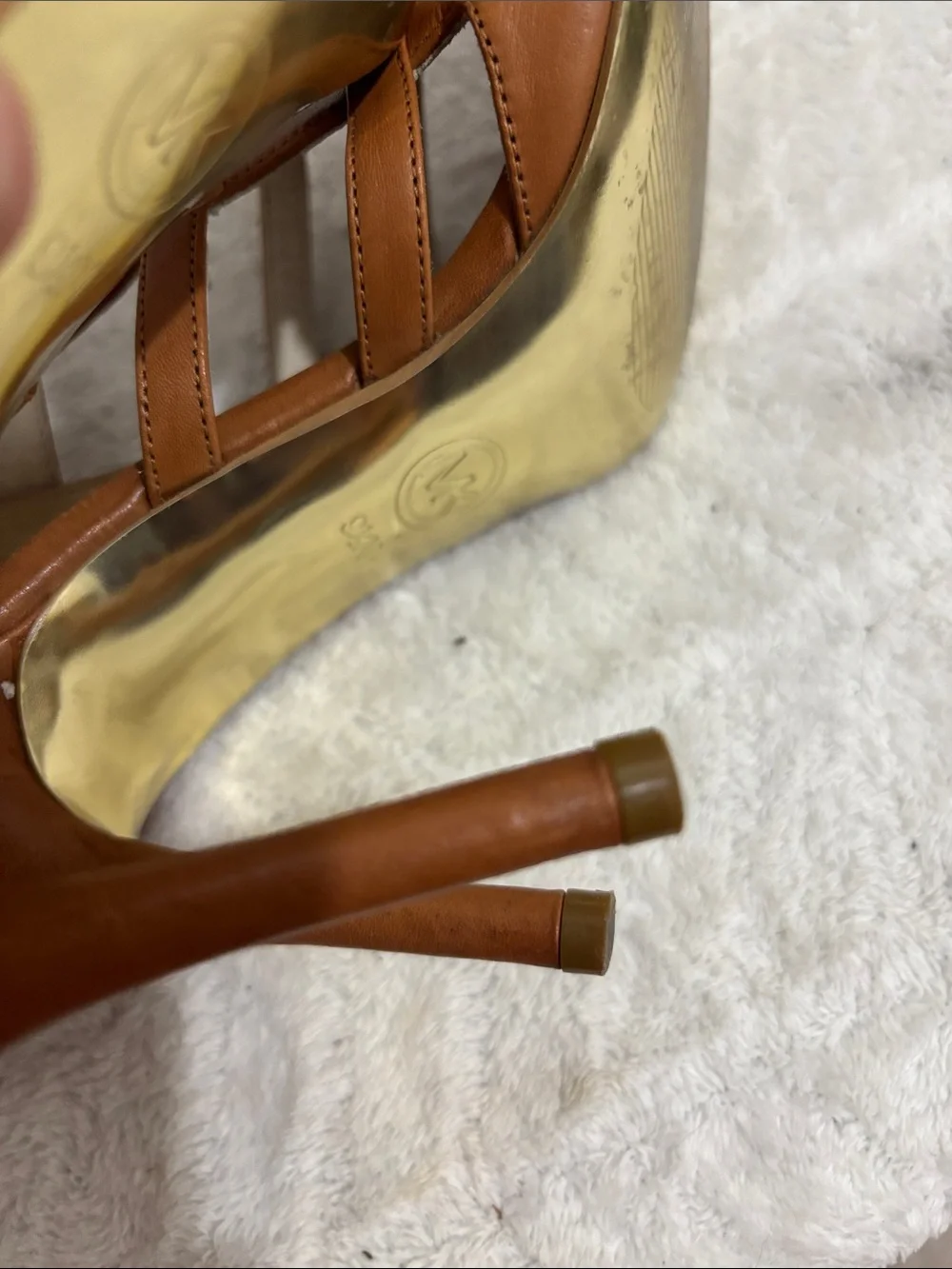 MICHAEL Michael Kors Cognac Leather Strappy Peep Toe Heels Size 9.5M